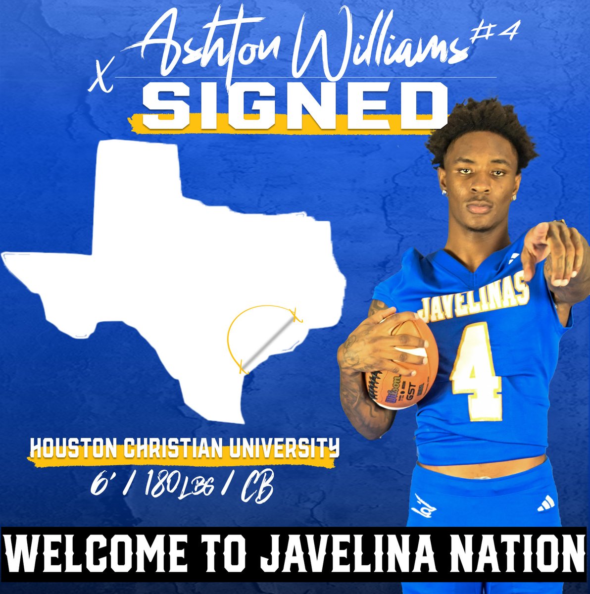 TAMUK Javelina Football (@javelinafb) on Twitter photo Added another baller in the secondary today.
Welcome to Javelina Nation <a href="/luht0ne/">Ashton Williams</a>
#GoJavelinas Added another baller in the secondary today.
Welcome to Javelina Nation <a href="/luht0ne/">Ashton Williams</a>
#GoJavelinas