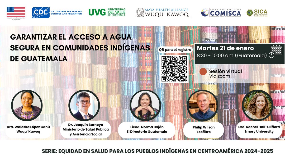 Emory Global Health Institute (@emoryghi) on Twitter photo January 21 at 9:30 AM EST: Don't miss <a href="/EmoryUniversity/">Emory University</a> 's Dr. <a href="/rahallclifford/">Rachel Hall-Clifford, PhD, MPH, MSc</a> discussing "Access to Safe Water in Indigenous Communities of Guatemala,” including insights from her new book "Underbelly." Register - app.comisca.net/sisgeqr/public… (simultaneous translation available). January 21 at 9:30 AM EST: Don't miss <a href="/EmoryUniversity/">Emory University</a> 's Dr. <a href="/rahallclifford/">Rachel Hall-Clifford, PhD, MPH, MSc</a> discussing "Access to Safe Water in Indigenous Communities of Guatemala,” including insights from her new book "Underbelly." Register - app.comisca.net/sisgeqr/public… (simultaneous translation available).