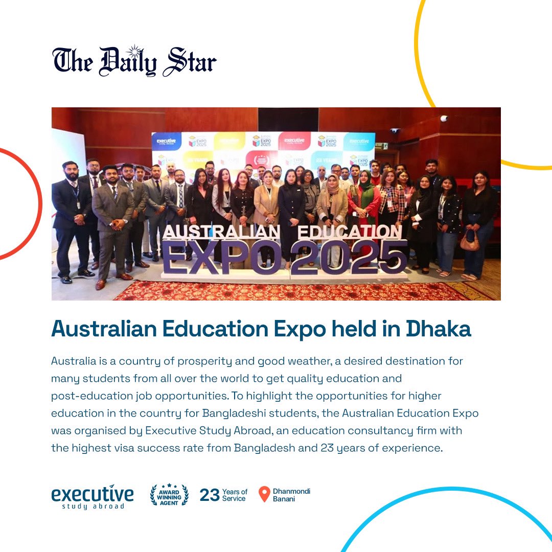 etibd's tweet photo. Australian Education Expo | January 2025.
Print/ Online news coverage.

#studyinaustralia #eti #etibd #executivestudyabroad #studyabroad https://t.co/5u4za92obx