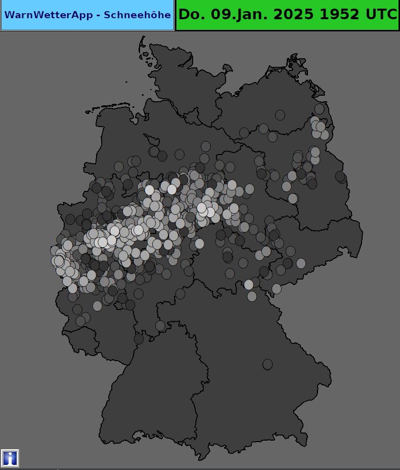 Models where really good in forecasting the region with highest snow accumulation. As expected lower rhine valley and N Ruhr area where a bit too warm for a real snow accumulation. Map shows snow depth measurements coming from crowd data (last 12 h).