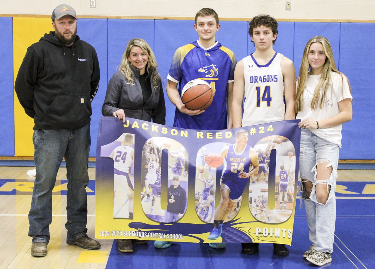 Big congrats to Jackson Reed of Schenevus Boys Basketball on joining the 1,000 point club last night. He dropped 29 points in a very close game with Morris. Jackson is the 10th player in SCS history to hit 1K. Great work!