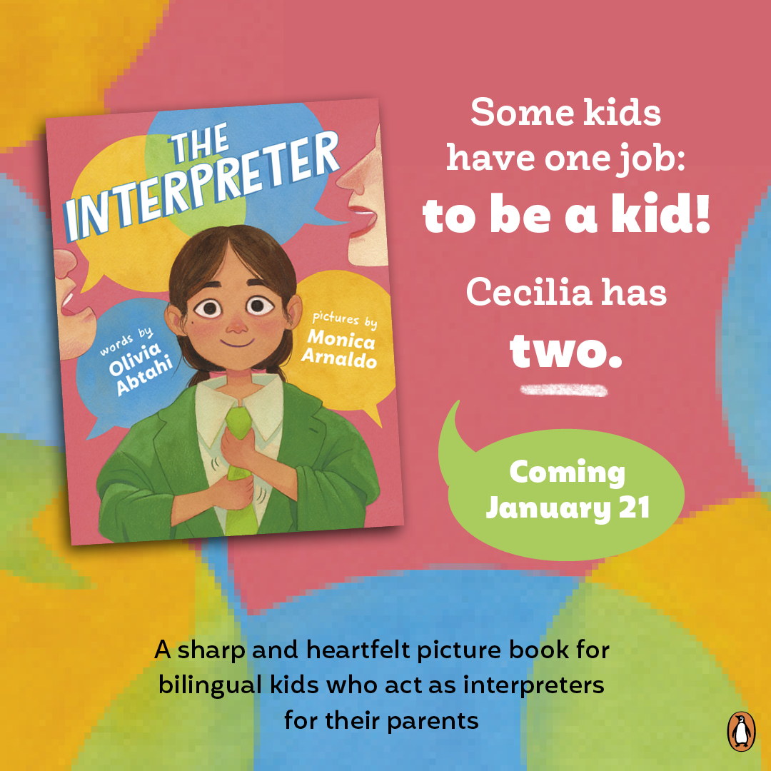 Penguin Kids (@penguinkids) on Twitter photo Coming Soon: The Interpreter by Olivia Abtahi & illustrated by <a href="/monicarnaldo/">Monica Arnaldo</a>
A sharp and heartfelt picture book about a young soccer-loving girl who’s an interpreter for her Spanish-speaking parents.
On Sale 1/21/25 🚨 Coming Soon: The Interpreter by Olivia Abtahi & illustrated by <a href="/monicarnaldo/">Monica Arnaldo</a>
A sharp and heartfelt picture book about a young soccer-loving girl who’s an interpreter for her Spanish-speaking parents.
On Sale 1/21/25 🚨