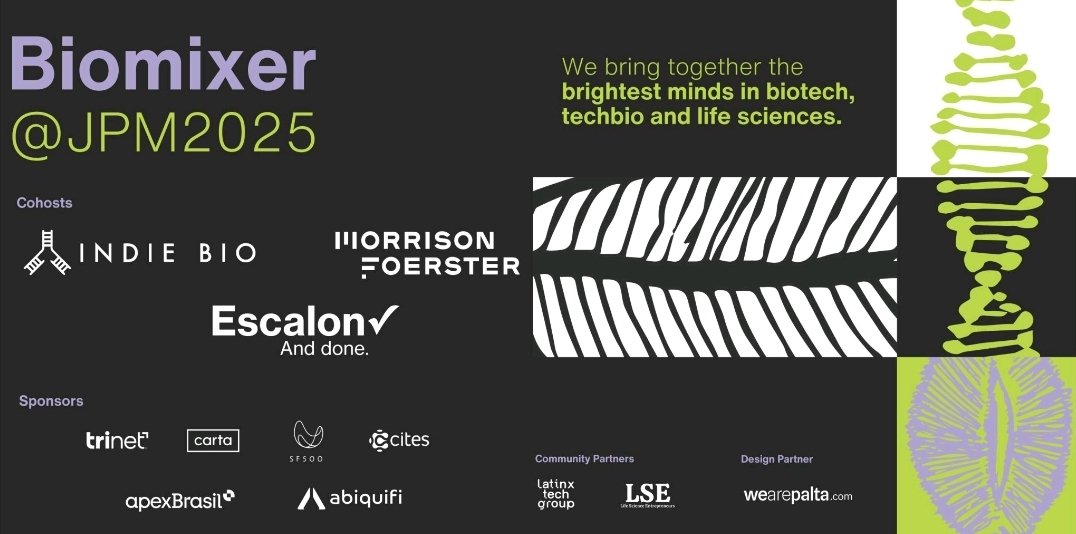 Sf500F's tweet photo. ¡Nos sumamos a #Biomixer #JPM2025, el evento #biotech del año en San Francisco! 🧪
@tell_biomarkers, una de las startups de nuestro portafolio, pitcheará su solución frente a líderes de la industria #techbio.
Gracias por hacerlo posible: @indbio @latinxtechgroup @cartainc https://t.co/SwKgPCeOMu