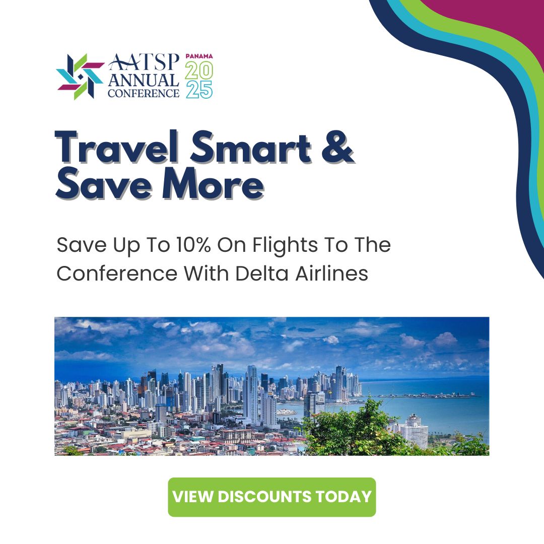 ✈️ Are you flying with Delta Airlines to the 107th Annual AATSP Conference? Visit our website to learn how you can save up to 10% on flights between June 20 - July 5, 2025. Travel smart, save more!
Plan your trip at:
buff.ly/3WsC0rJ

#AATSP25 #ProfessionalDevelopment