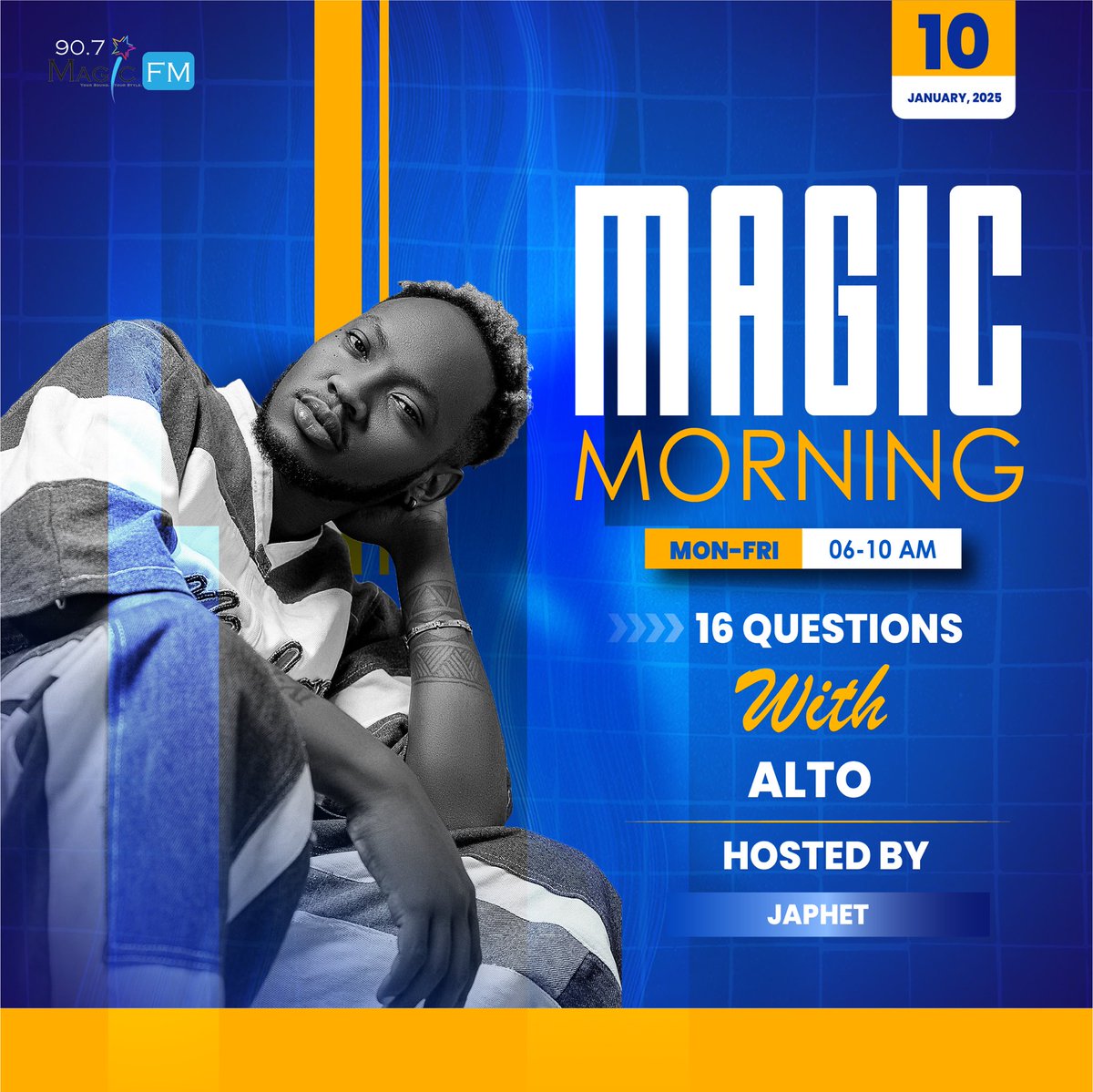 japhetiii's tweet image. Don’t miss out on tomorrow’s #16Questions with #Alto live on #MagicFm ’s #MagicMorning 🔥going live from 6-10AM👊

#iyeeegoweeh ✌️

#YourSoundYourStyle #RbaHafiYawe