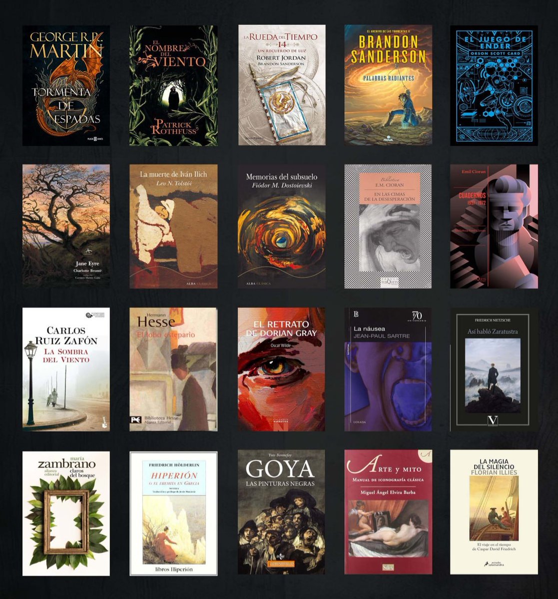 northark13's tweet image. Una mutual más:
📚🎨🐶🌊🍂🍻🎶🎮🎬🗺🏳🌈
Libros, Arte, naturaleza, conciertos, series, videojuegos, historias, domingos y otros existencialismos. Tengo debilidad por las ruinas, el mar y las conversaciones cerveceras.
20 libros que, creo, también hablan un poco de mí, o por mí: