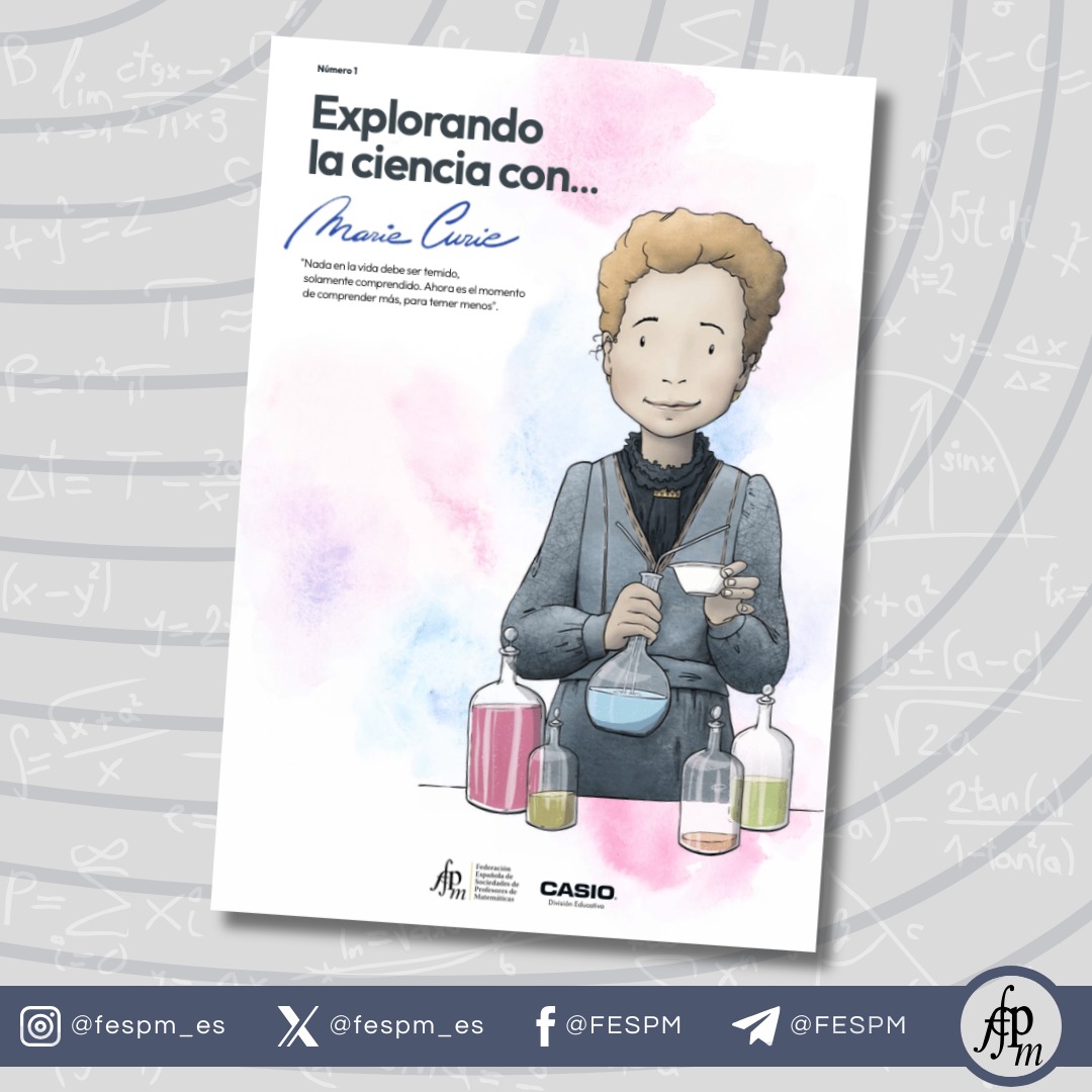 El grupo de trabajo para la creación de materiales para el uso de las calculadoras en ESO y Bachillerato de la FESPM, en colaboración con la División Educativa de CASIO, ha publicado el cuaderno de actividades "Explorando la ciencia con Marie Curie": edu-casio.es/recursos-didac…