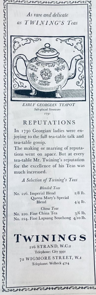 bill breakwell (@b8eak) on Twitter photo #CreamTeaHour
Good evening folks my first ad tonight for a suggestion of what brand of tea to serve this evening was featured in a copy of Punch Magazine from 1930 this was one of a series that ran for some time featuring antique teapots.<a href="/CreamTeaHour/">#CreamTeaHour 2014 - 2024</a> #CreamTeaHour
Good evening folks my first ad tonight for a suggestion of what brand of tea to serve this evening was featured in a copy of Punch Magazine from 1930 this was one of a series that ran for some time featuring antique teapots.<a href="/CreamTeaHour/">#CreamTeaHour 2014 - 2024</a>