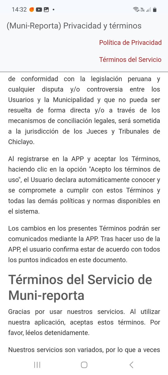 Gramagoro's tweet photo. Error en la APP de #Chiclayoreporta dice que debes aceptar las polítiks de seguridad,pero en el contrato dice que debes aceptar los terminos de uso, pero cuando quieres leer sobre las políticas de seguridad,Solo hay políticas de privacidad.Saben q son términos diferentes No? https://t.co/EYQwcwake8