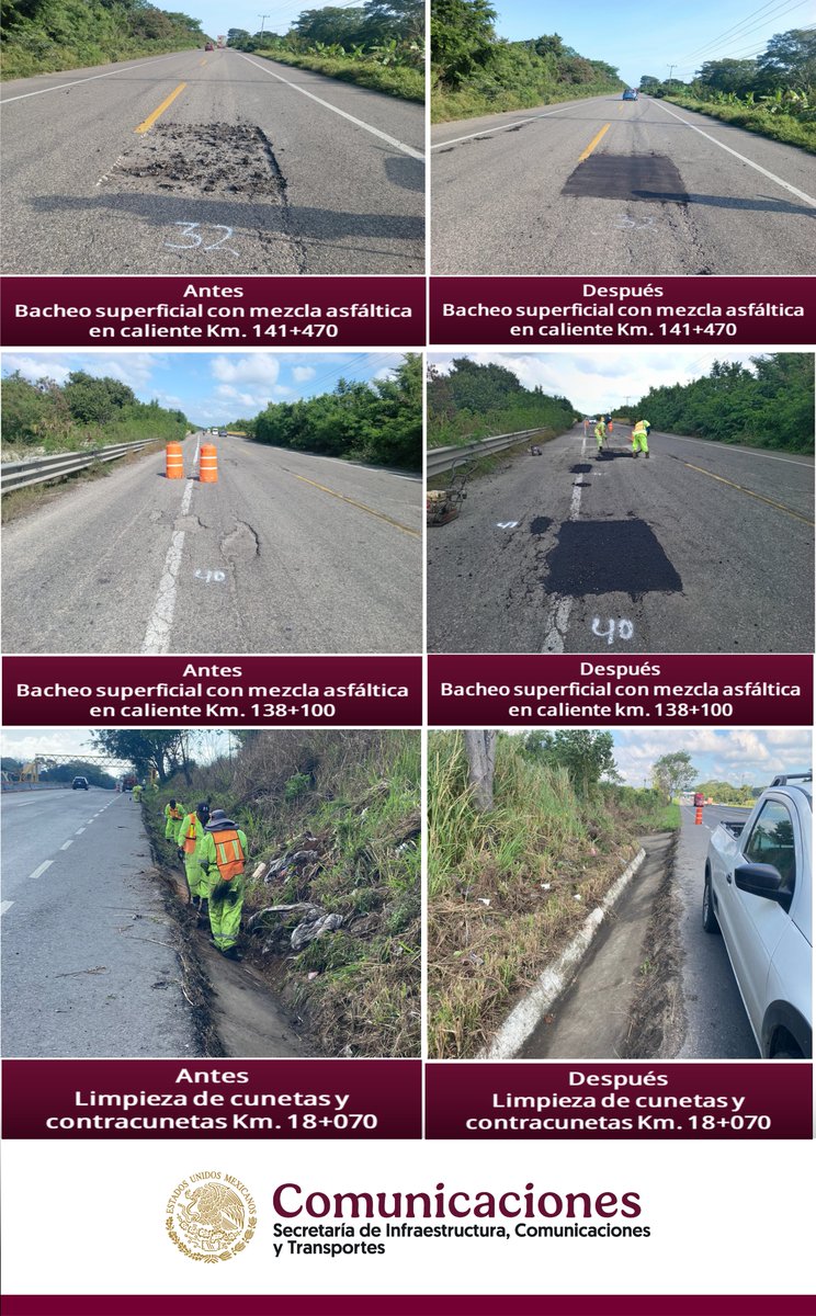 CentroSICTTab's tweet photo. ¡El Programa de Conservación de Carreteras #Bachetón continúa en Tabasco!
Conservación Rutinaria de tramos Ruta 186, Carretera Villahermosa-Fco. Escárcega: 
Limpieza en el km. 18+070
Reparación de baches del Km 137+950 al 141+470 https://t.co/5lTQIwIoS5