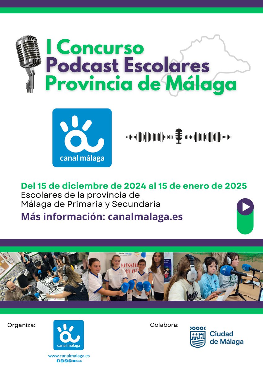 Atención, centros de la provincia de Málaga. Se ha convocado el I Concurso de podcast de Canal Málaga Radio. Puedes enviar tu podcast tanto si eres de primaria o secundaria. Envíos hasta el 15 de enero. Toda la información en
canalmalaga.es/wp-content/upl…
