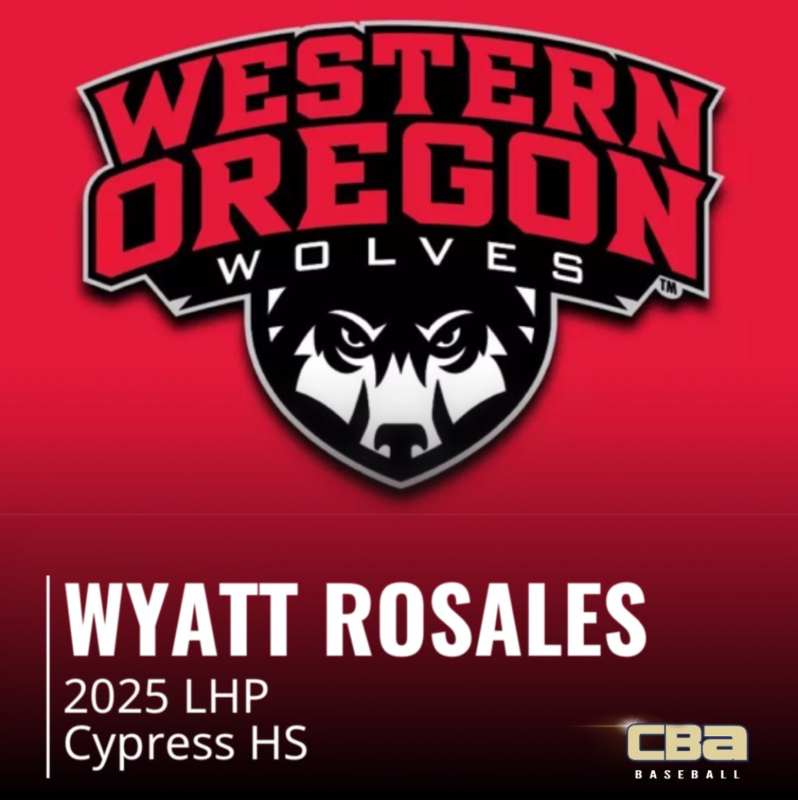 Congratulations Wyatt Rosales | 2025 LHP Cypress HS | committed to Western Oregon 

#weareCBA | #TheStandard