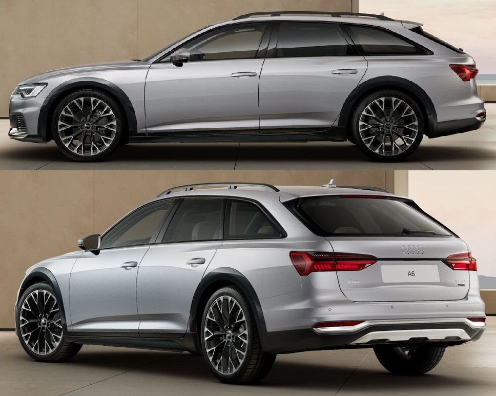 UltimativCars's tweet photo. #Audi|s #A6-lineup is complete w/ the #allroad #quattro, a gravel-road offshoot Avant-version:

I'd order it in Floret-#silver #metallic w/ #Manhattan-#grey contrasted wheel-arch casings, 21" Y-designed 10-spoke-rims from #AudiSport &amp; a #leather interior in #MotherOfPearl-beige. https://t.co/gBwou5qtPQ