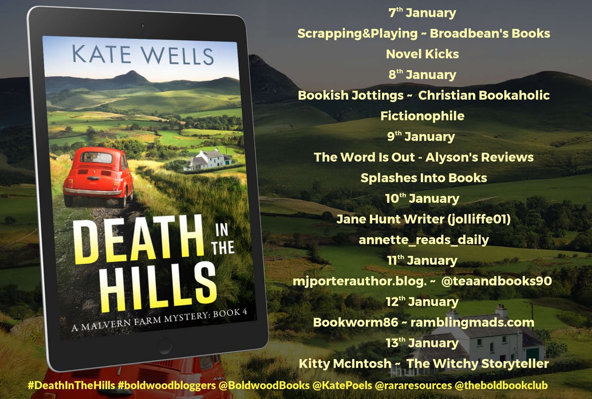 Today I am on the Blog Tour for Death In The Hills (A Malvern Farm Mystery Book 4) by @KatePoels published by <a href="/BoldwoodBooks/">Boldwood Books</a> <a href="/rararesources/">Rach RandomResources</a>
A countryside ramble turns into a murder investigation for Jude and Binnie in this latest story. 5* 
Full review on facebook.com/TheWordIsNowOut