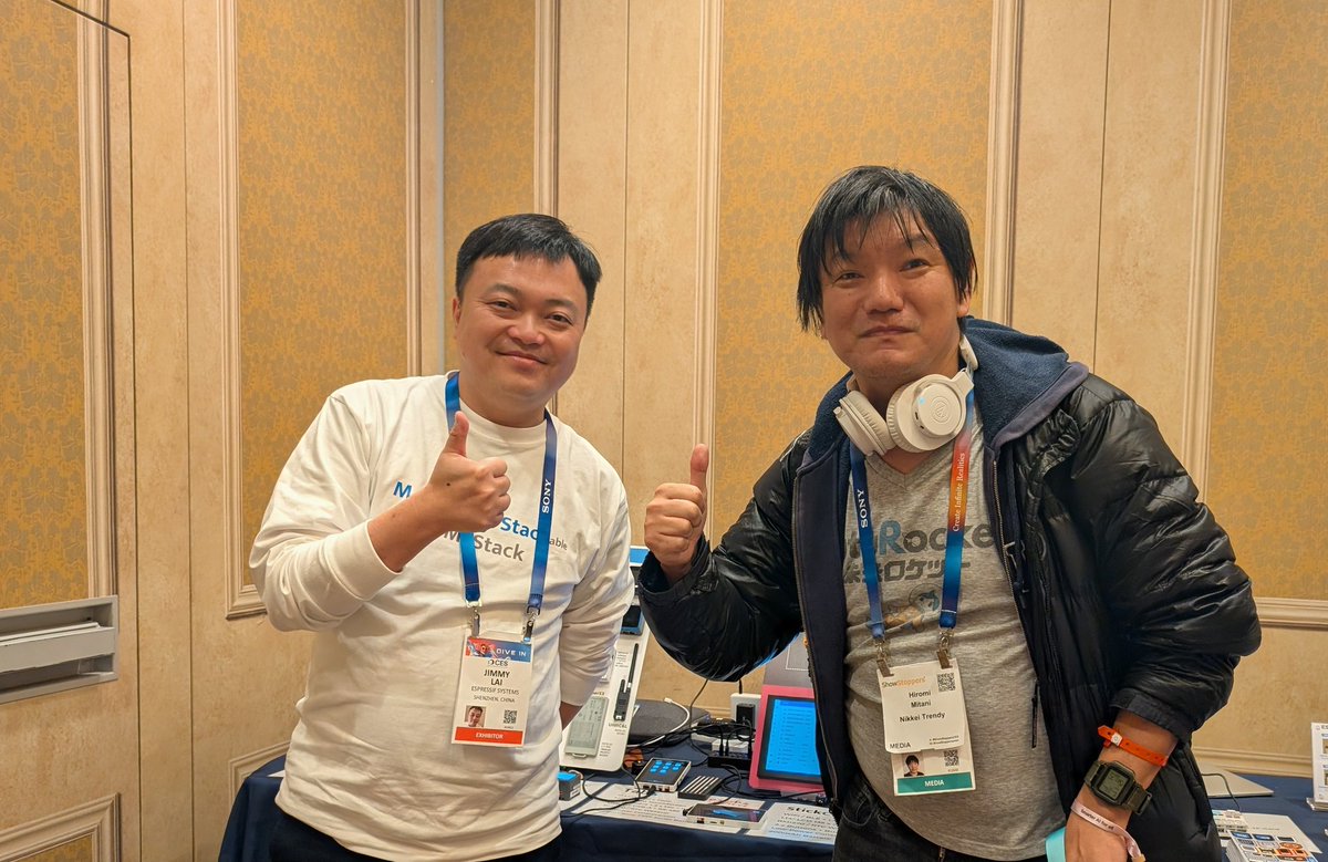 hiroumi's tweet image. #CES2025 #M5Stack とEspressifの展示部屋を訪問 この配線をスイッチにできるユニットや、matmter対応リレーいいなぁ　日本でも使えるようになると嬉しい😀