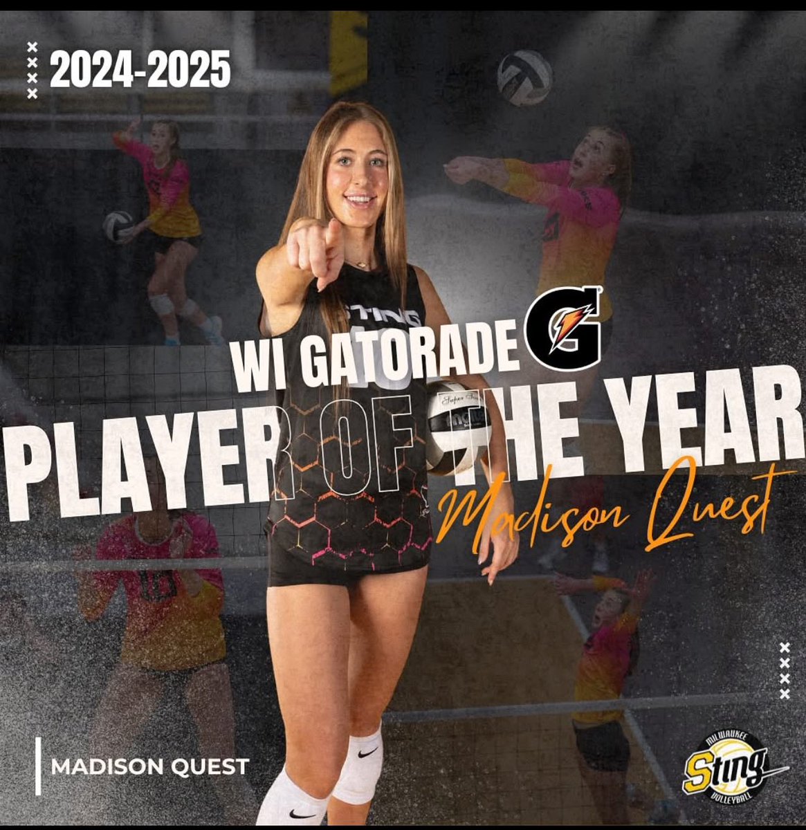 Milwaukee Sting 18 Gold-2025 (@mke_sting_gold) on Twitter photo Congratulations to our ALUMNA <a href="/madison_quest/">Madison Quest</a> on earning WI Gatorade Player of the Year for the second year in a row!🤩🤩
Way to go MJ!!!!!! Congratulations to our ALUMNA <a href="/madison_quest/">Madison Quest</a> on earning WI Gatorade Player of the Year for the second year in a row!🤩🤩
Way to go MJ!!!!!!
