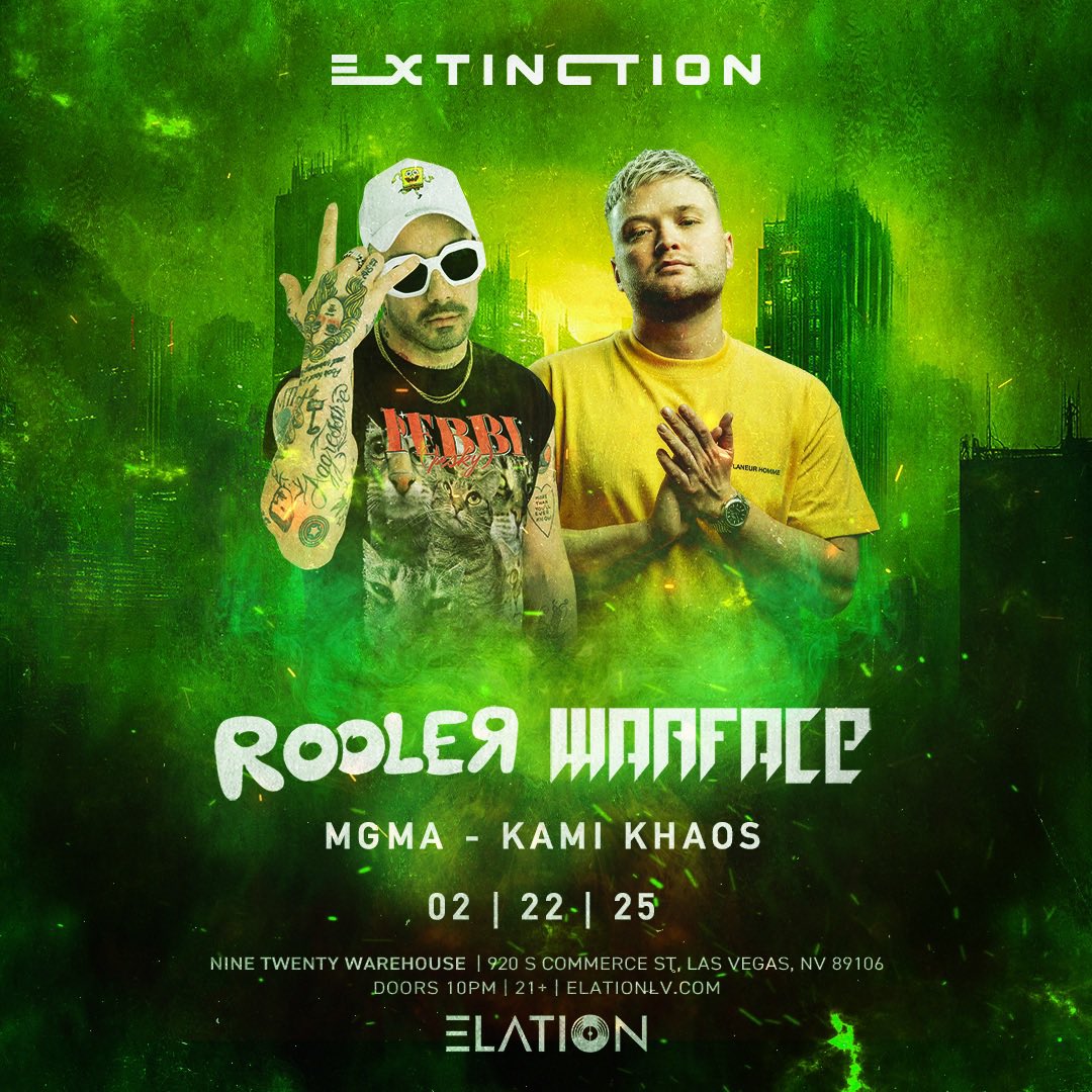 THIS IS NOT A DRILL VEGAS 🚨 On 2/22, @Roolerofficial + @Warfaceoffical storm 920 Warehouse for a Hardstyle attack. Are you ready for the hardest night of your life? 😈

Tickets on sale tomorrow 1/10 at 12PM PST

🔗ElationLV.com