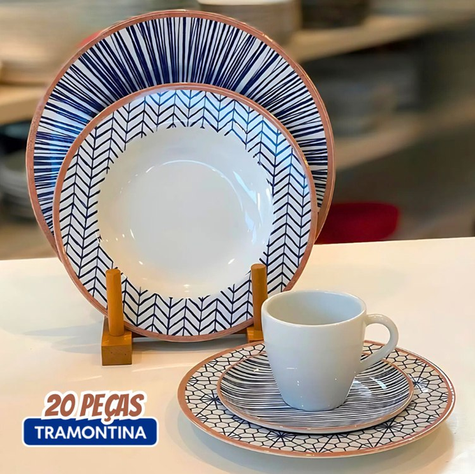 Aparelho de Jantar Tramontina Abstratta – 20 Peças – Cor Branco Liso