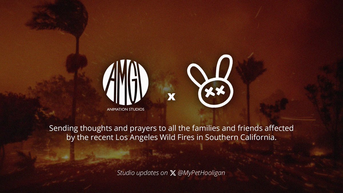 mypethooligan's tweet image. Thoughts and prayers to everyone affected by the fires in LA.

AMGI Studio remains open in a limited capacity as many of our people are evacuated or without power. Despite this, we are expected to be operating at full capacity next week, and ready to deliver an exceptional 2025.