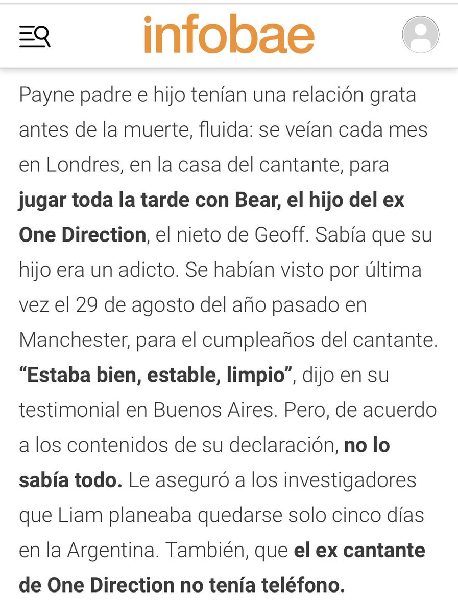 tommoallalong's tweet photo. GEOFF PAYNE CONTRA ROGER NORES

Geoff declaró el pasado 22 de octubre en Argentina. 

Contó que la última vez que vio a Liam fue el 29 de agosto y que mantenían una relación muy cercana. Que Liam “estaba bien, estaba limpio” 

También comentó que sabía que Liam iba a visitar Argentina; pero solo por 5 días. 

#JusticeForLiam