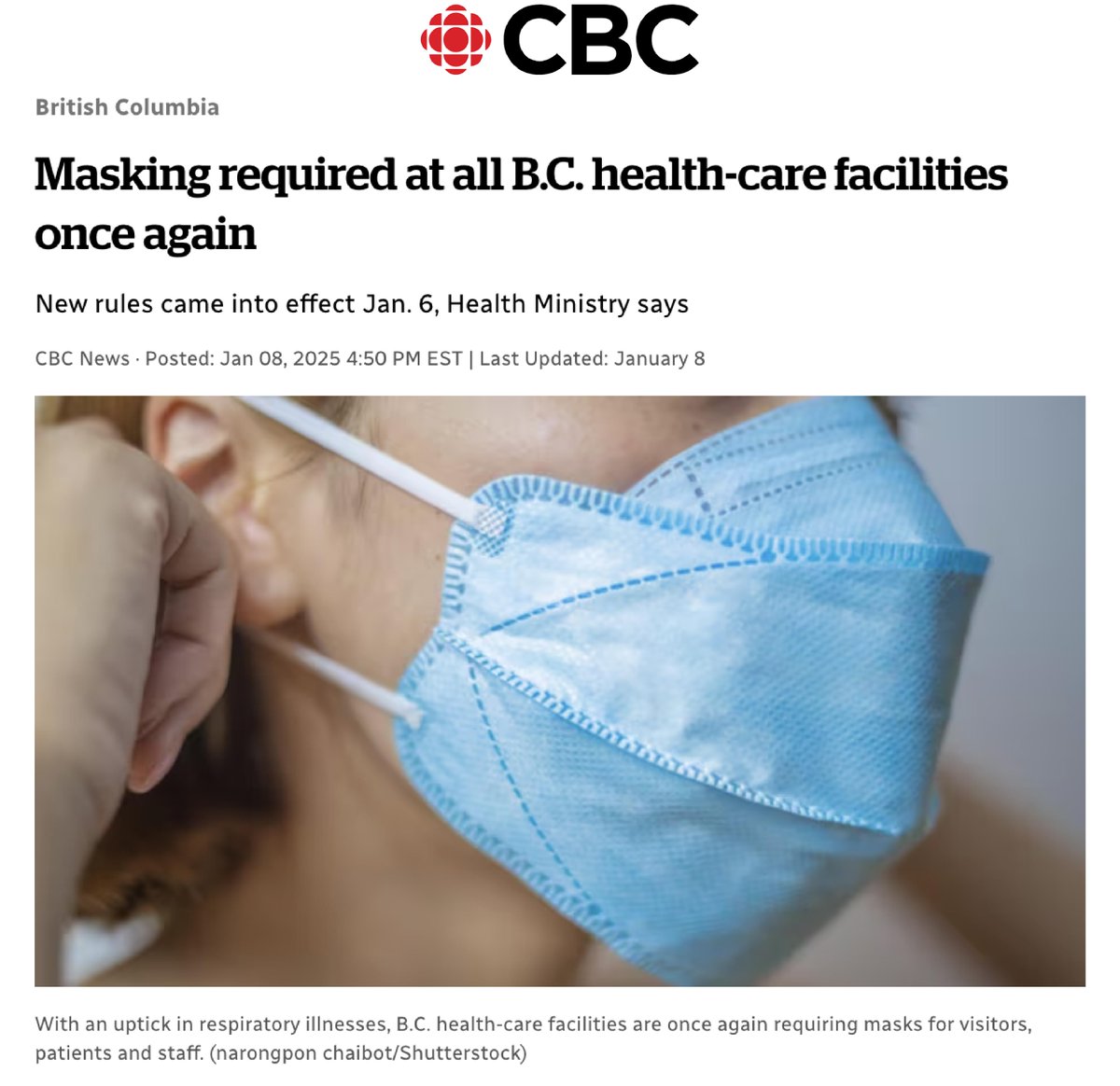 CanadamasQ's tweet photo. Mask Mandate Returns in British Columbia Effective Jan 6, 2025, in Response to Rising Influenza, COVID-19, and RSV Infections.#maskmandate #MaskUpBC #healthfirst
https://t.co/Pc3whdvfav https://t.co/ppynVLoyiF