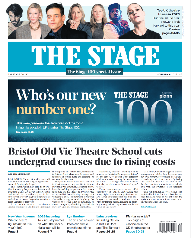 TheStage's tweet photo. This week's issue of The Stage, featuring #TheStage100, is now live 🗞️

discover our definitive list of the most influential people in UK theatre, 2025 predictions from top industry names and lots more!

Subscribe now 👉 https://t.co/iWRIxJJwnL https://t.co/iTSpYlcx3v