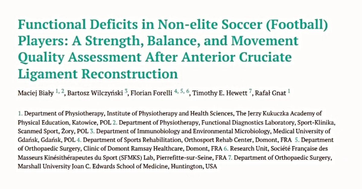 ForelliFlorian's tweet image. 🚨 𝗡𝗘𝗪 𝗣𝗔𝗣𝗘𝗥 🚨
Non-elite soccer players post-ACL reconstruction ⚽️
🔹 Strength deficits in quads & hamstrings
🔹 Impaired balance in single-leg tasks
🔹 Poor movement quality in functional tests
📚Full study 👉 cureus.com/articles/32500…