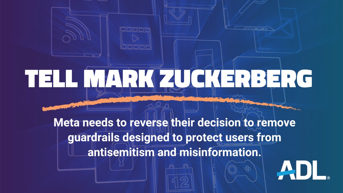 At a time when online hate is already surging to alarming levels, <a href="/Meta/">Meta</a> CEO Mark Zuckerberg announced that Facebook and Instagram will remove guardrails designed to protect users from antisemitism, hate and misinformation.

Speak up and act now: action.adl.org/a/meta-2025?so…