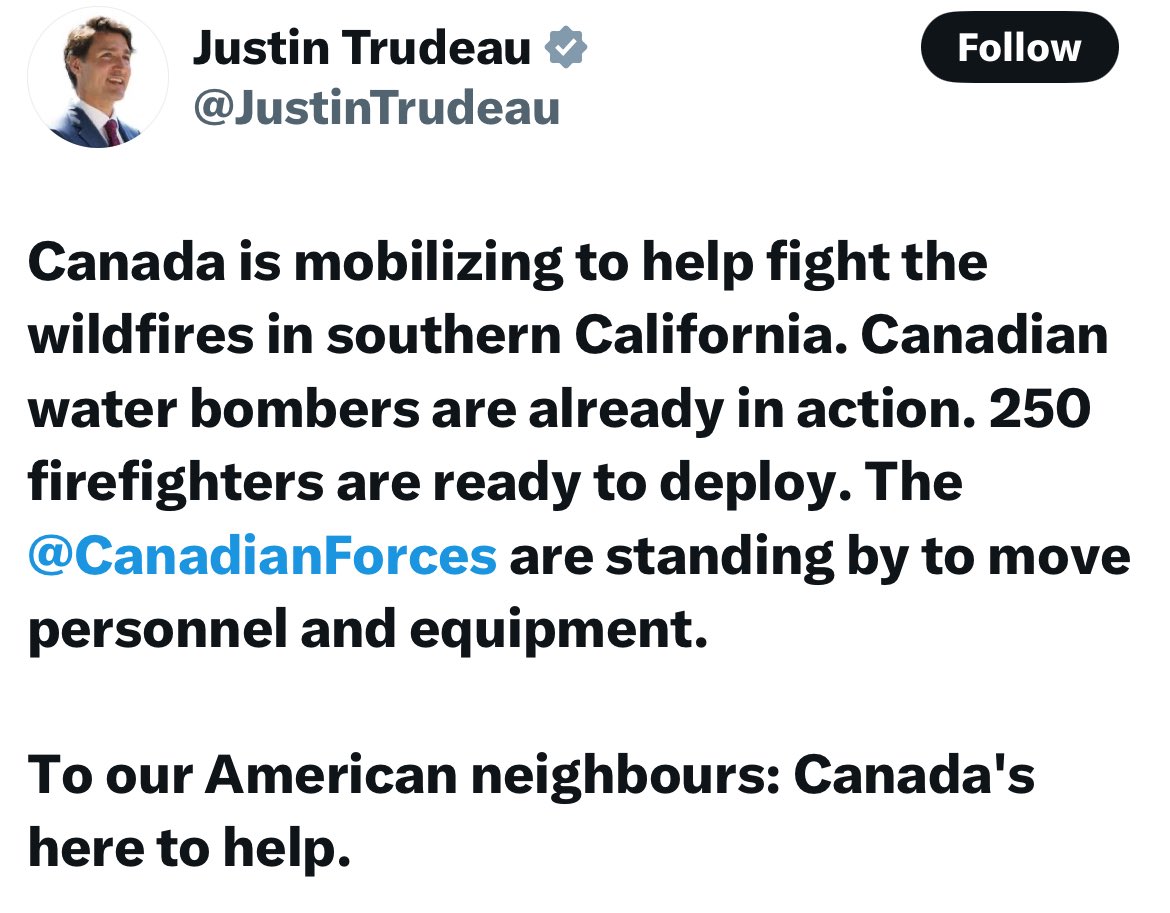 ItsDeanBlundell's tweet photo. Canada is doing more for California than America’s new President. https://t.co/7a9CFsLVyX