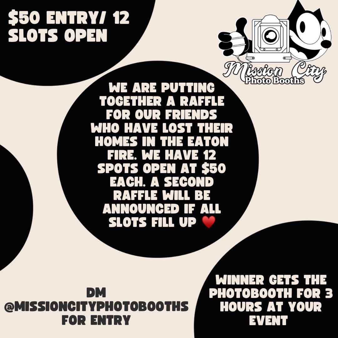 Raising some funds for a few different friends that lost their homes in Altadena. Please RT, dm me on @missioncityphotobooths on IG if interested.