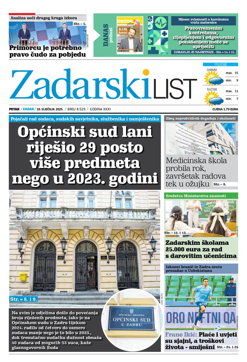 Sutra u Zadarskom listu čitajte...