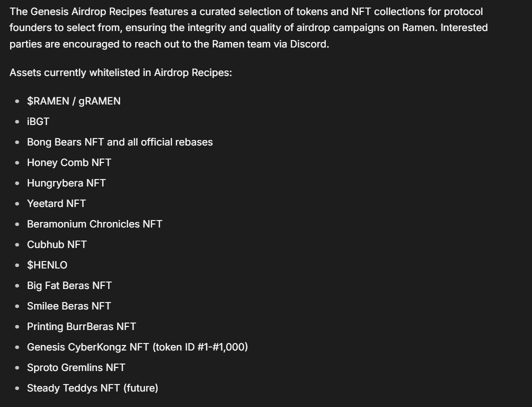 siujingg's tweet photo. (2/2)

Project have total control on how they gonna distribute the reward. From distribution, snapshot, eligibility, etc.  

Ramen also provided curated list of whitelisted asset to be considered as "criteria" for the eligibility of the airdrop. https://t.co/Ph8XNS9Sxw