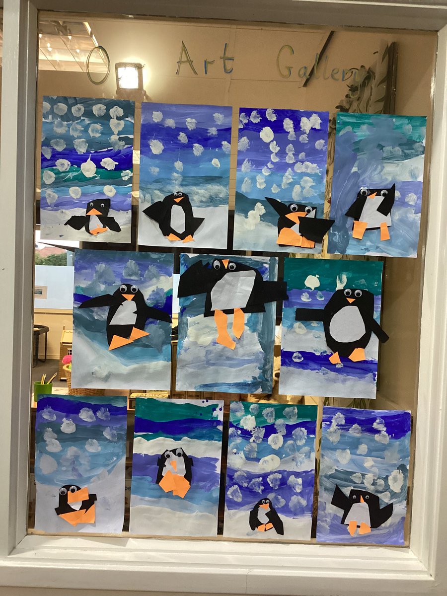 StNicksEarly's tweet photo. #StNicksReception have been hard at work this week creating some beautiful penguin artwork. They used different shades of blue as well as white to create some Winter backgrounds and then made penguins out of card. #StNicksArt #StNicksLower https://t.co/58SH8J3PZC