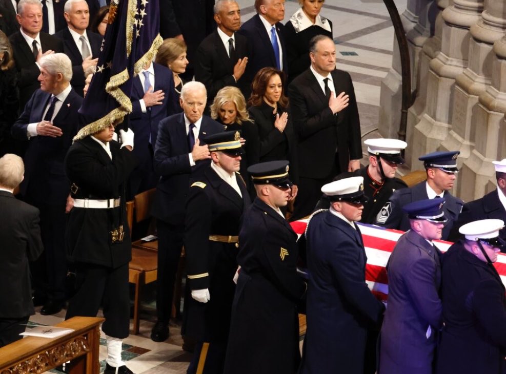 Honored to attend the state funeral for President Jimmy Carter at <a href="/WNCathedral/">Washington National Cathedral</a> today. President Carter served America with distinction in the <a href="/USNavy/">U.S. Navy</a>, as Governor of Georgia and President of the United States. <a href="/KarenPence/">Karen Pence</a> and I express our gratitude and deepest sympathies to his