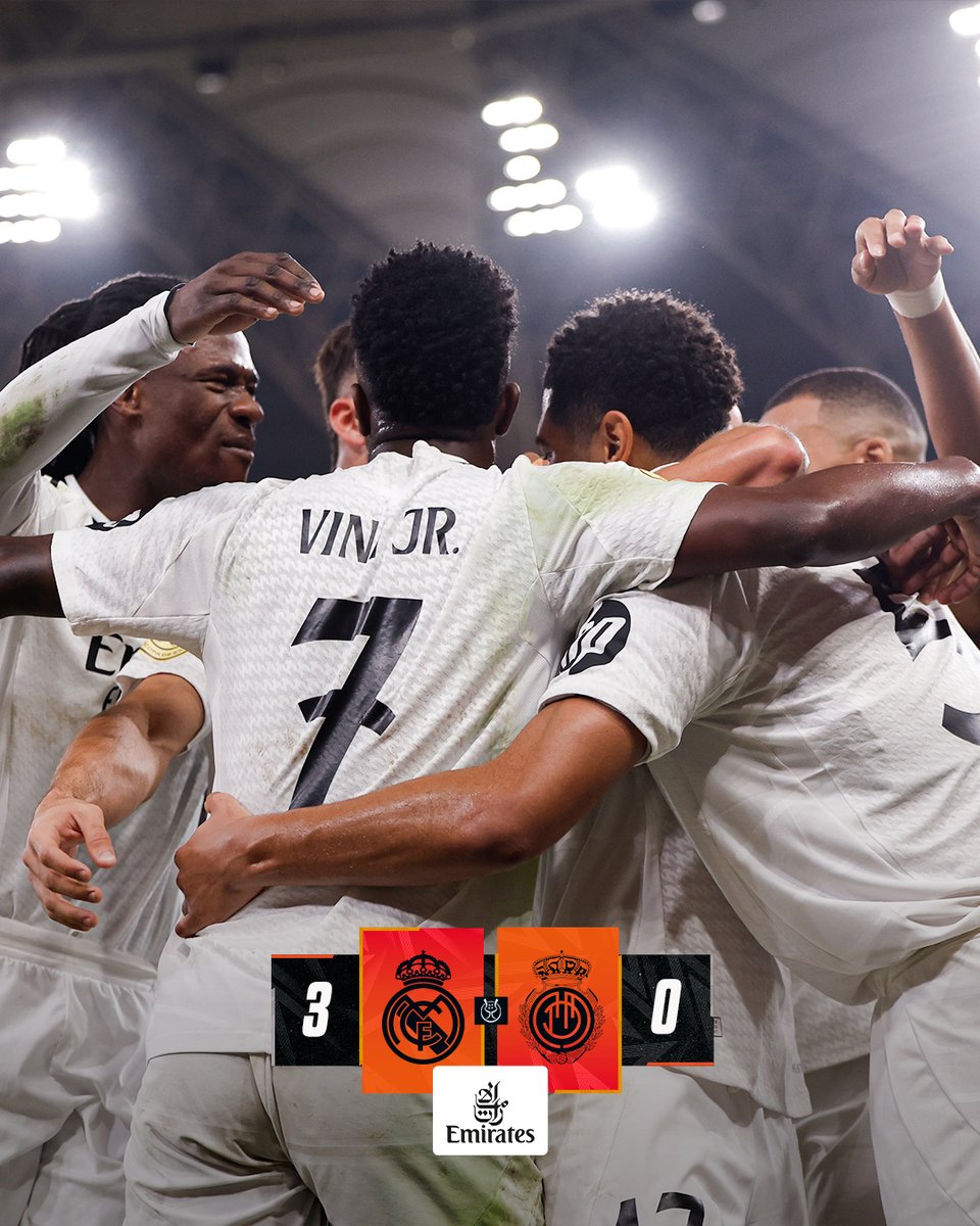 🙌 WE'RE GOING TO THE FINAL! 🙌
🏁 @RealMadridEN 3-0 <a href="/RCD_MallorcaEN/">RCD_MallorcaEN 🇬🇧🇺🇸</a>
⚽ 63' <a href="/BellinghamJude/">Jude Bellingham</a>
⚽ 90+2' Valjent (o.g)
⚽ 90+5' <a href="/RodrygoGoes/">Rodrygo Goes</a>
#SuperSupercopa | @Emirates
