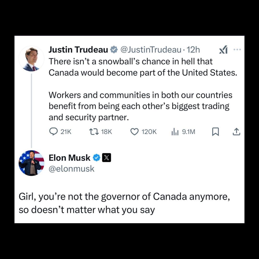 Elon Musk ha respondido a las declaraciones del Primer Ministro de Canadá, Justin Trudeau, quien afirmó que "Canadá nunca será parte de los Estados Unidos." ¿Qué opinas?
#ElonMusk #JustinTrudeau #Canadá