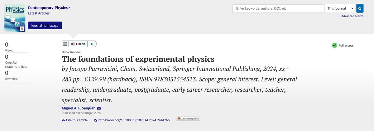 Miguel A.F. Sanjuán (@maf_sanjuan) on Twitter photo A book review on "The Foundations of Experimental Physics" by Jacopo Parravicini just published in Contemporary Physics.
<a href="/URJCcientifica/">URJCcientifica</a> <a href="/RACiencias/">RACiencias</a> <a href="/RSEF_ESP/">RSEF</a>
tandfonline.com/eprint/RY5MU8Q… A book review on "The Foundations of Experimental Physics" by Jacopo Parravicini just published in Contemporary Physics.
<a href="/URJCcientifica/">URJCcientifica</a> <a href="/RACiencias/">RACiencias</a> <a href="/RSEF_ESP/">RSEF</a>
tandfonline.com/eprint/RY5MU8Q…