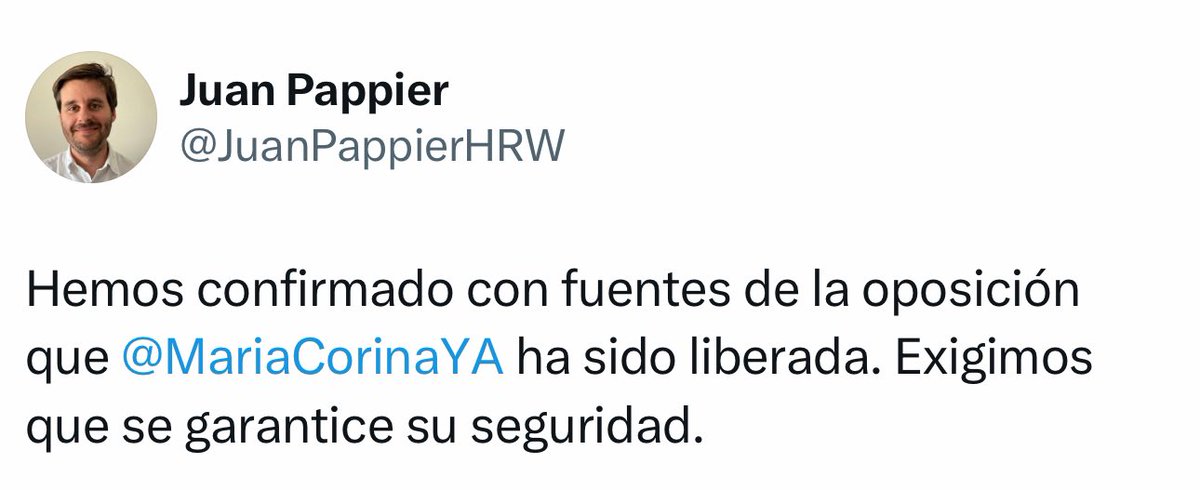 Human Rights Watch confirma que María Corina fue liberada

 #VenezuelaLibre  #MariaCorinaNuestraHeroina 
#MariaCorinaMachado