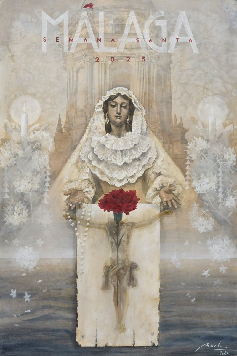 Cartel para la Semana Santa de Málaga 2025.
Técnica mixta sobre papel encolado a tabla.
80cms x 120cms