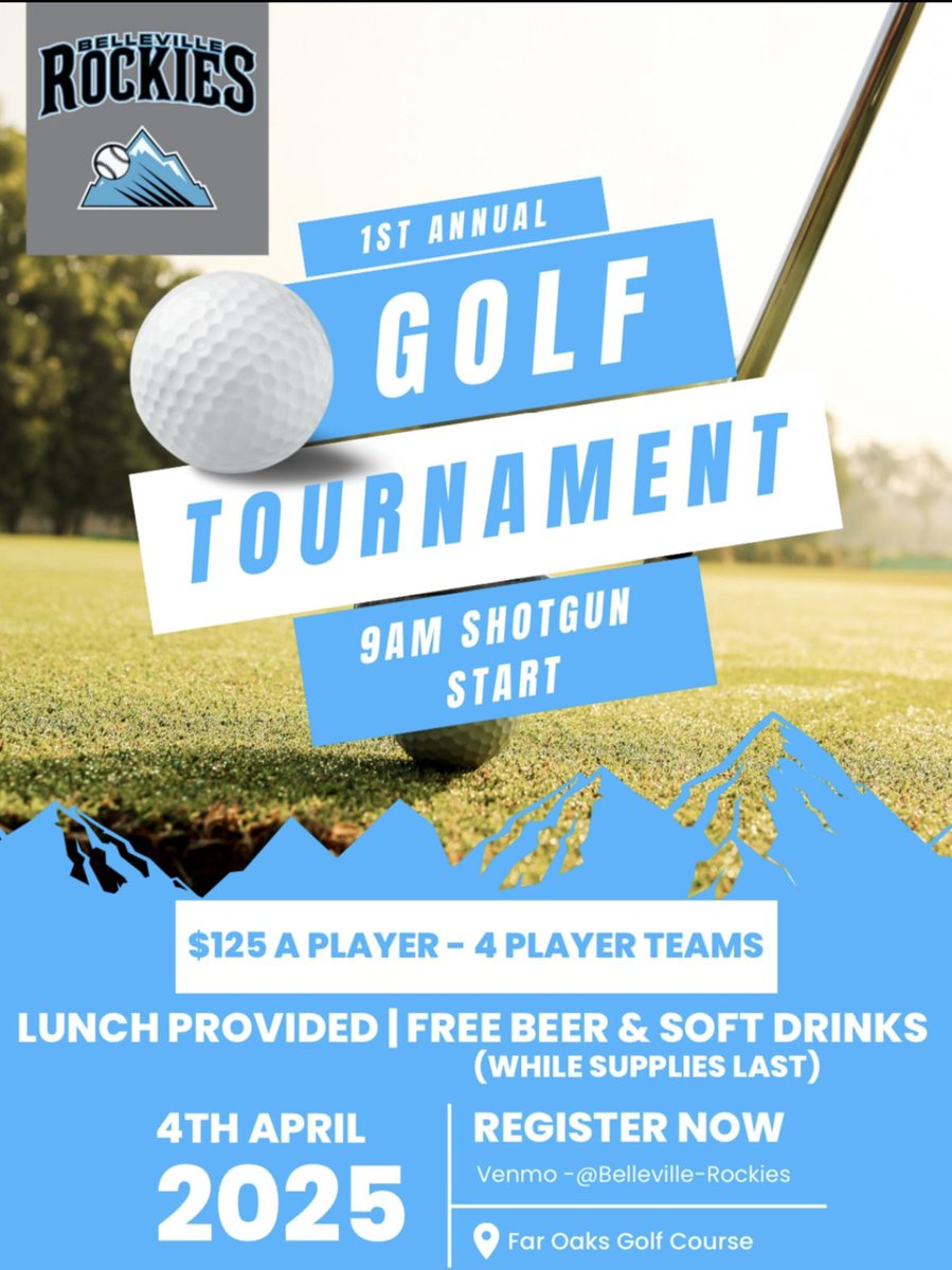 🚨 THE BELLEVILLE ROCKIES ARE HOSTING A GOLF TOURNAMENT AT FAR OAKS 🚨 

Information down below! 

Reach out for sponsorship opportunities! 

Venmo- <a href="/Belleville/">Belleville</a>-Rockies