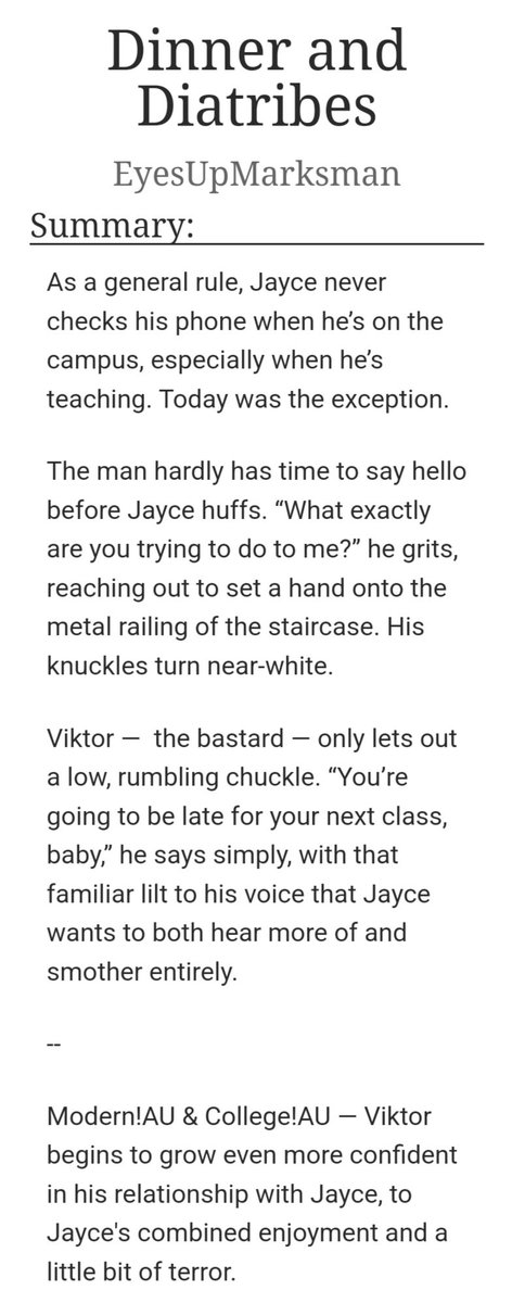 eyesupmarksman's tweet photo. Dinner &amp; Diatribes

 | E | Jayvik / Jayce x Viktor | 11k

https://t.co/i0k4x6kjLj https://t.co/1K74rELK95