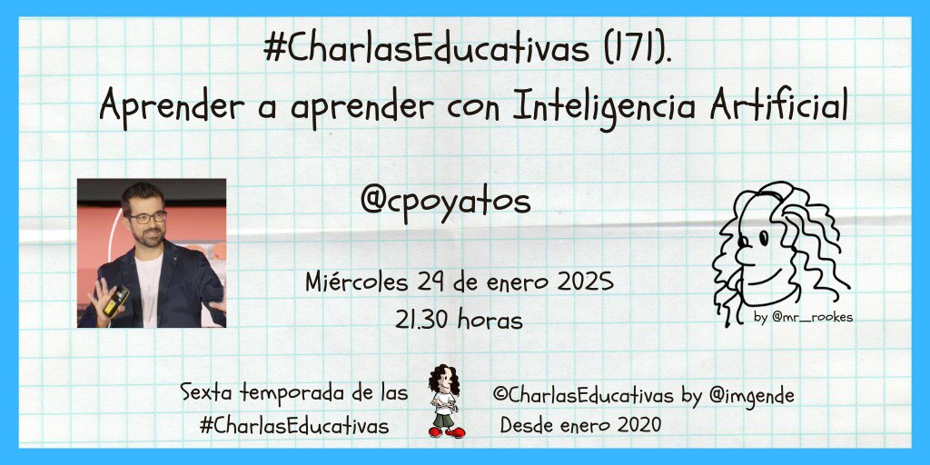 😎 Y cerraremos el mes de enero de vuestras #CharlasEducativas con él, el gran <a href="/cpoyatos/">César Poyatos Dorado @cpoyatos.bsky.social</a>. A coger papel y boli. Ya sabéis lo que nos espera. 🤯