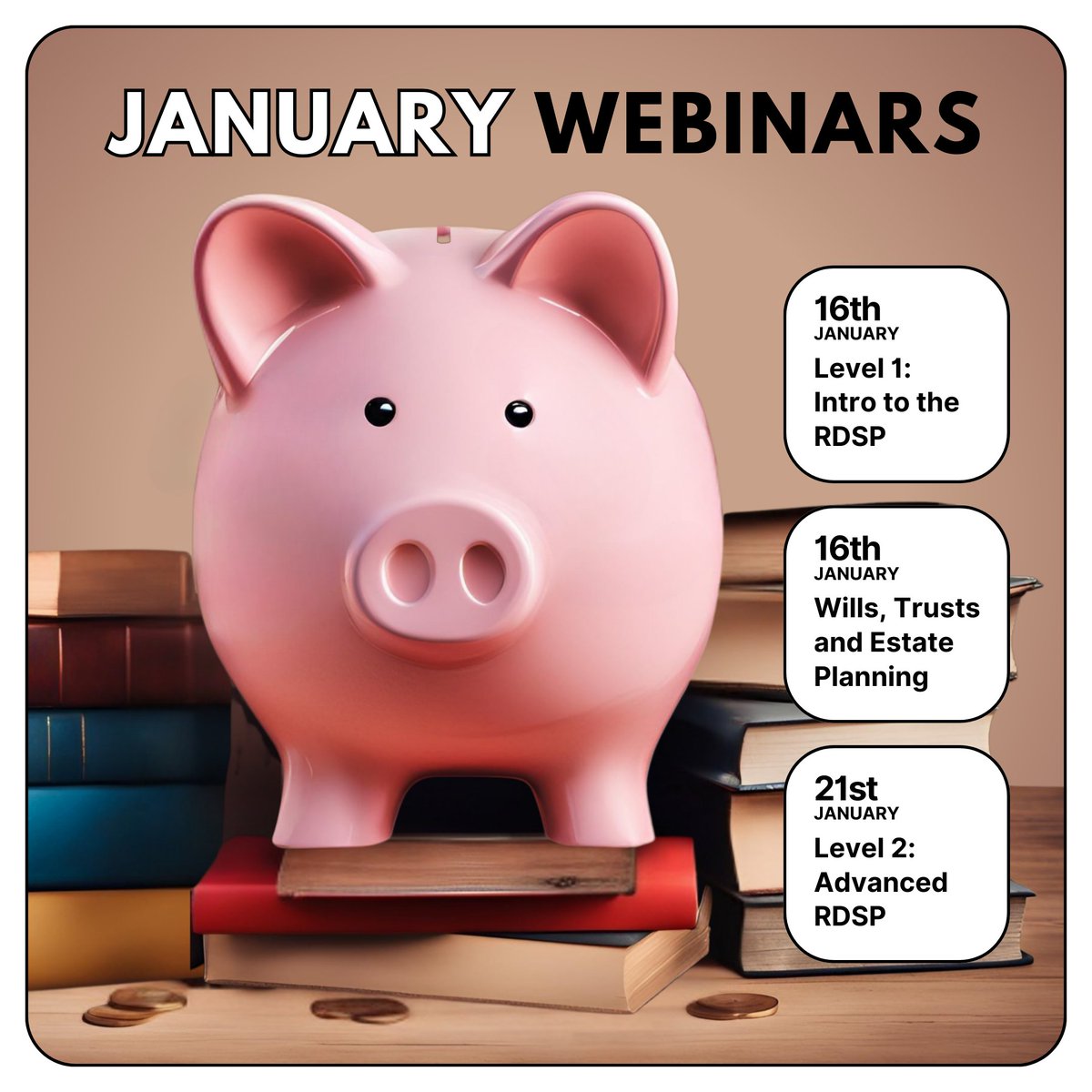 Start achieving your 2025 financial planning goals this January with our webinars. Empower yourself with knowledge and take the first step toward a more secure financial future!

planinstitute.ca/events/

#RDSP
#RegisteredDisabilitySavingsPlan
#DisabilityTaxCredit