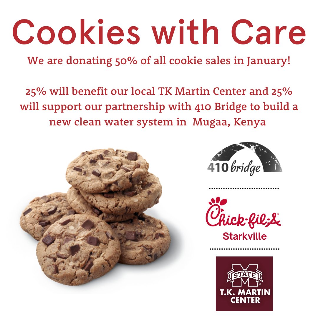 Buy a Chocolate Chunk Cookie at Chick-fil-A Starkville and help make a difference in our community and across the world.