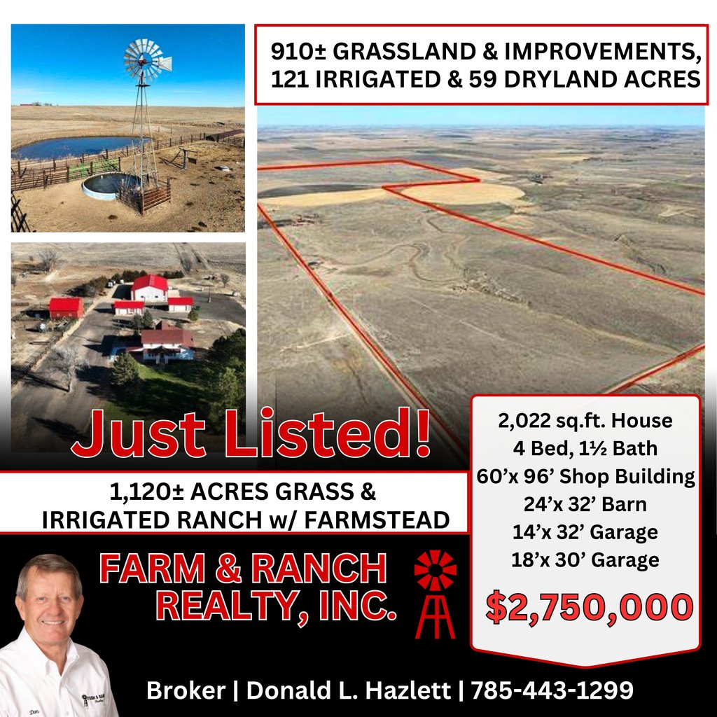 Excellent offering of an 1,120± Acre Grass &amp; Irrigated Ranch with a Farmstead located in Thomas County, KS! 

Visit our website at frrmail.com/listings/kelle… for property details. Contact Don Hazlett at (785) 443-1299 with any questions or to schedule a tour. 📸🌐 

#LandForSale