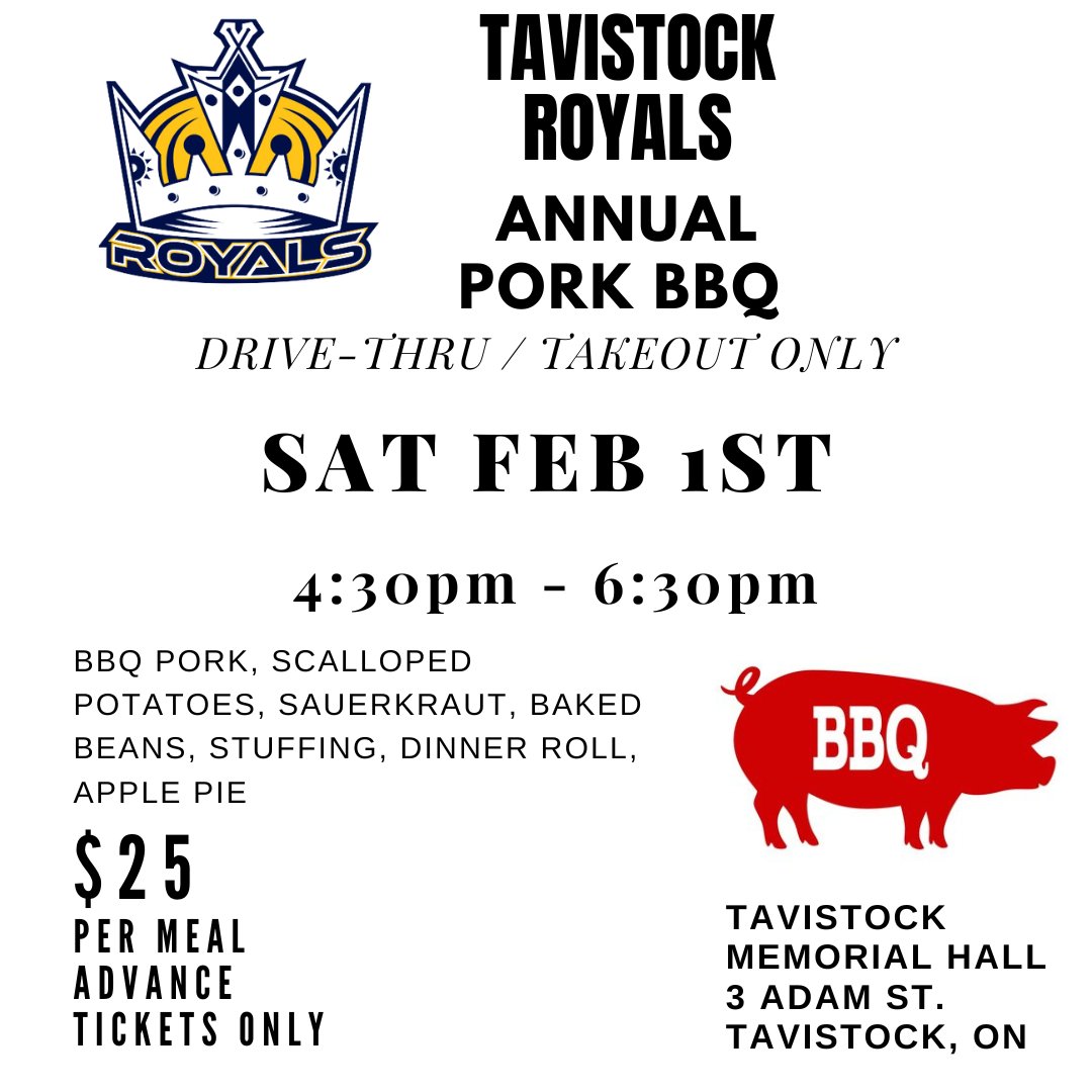 We're less than a month away from our Annual Pork BBQ!  Tickets available for pickup at South Easthope Insurance in Tavistock (see Kim at front desk) or contact any player or exec member.