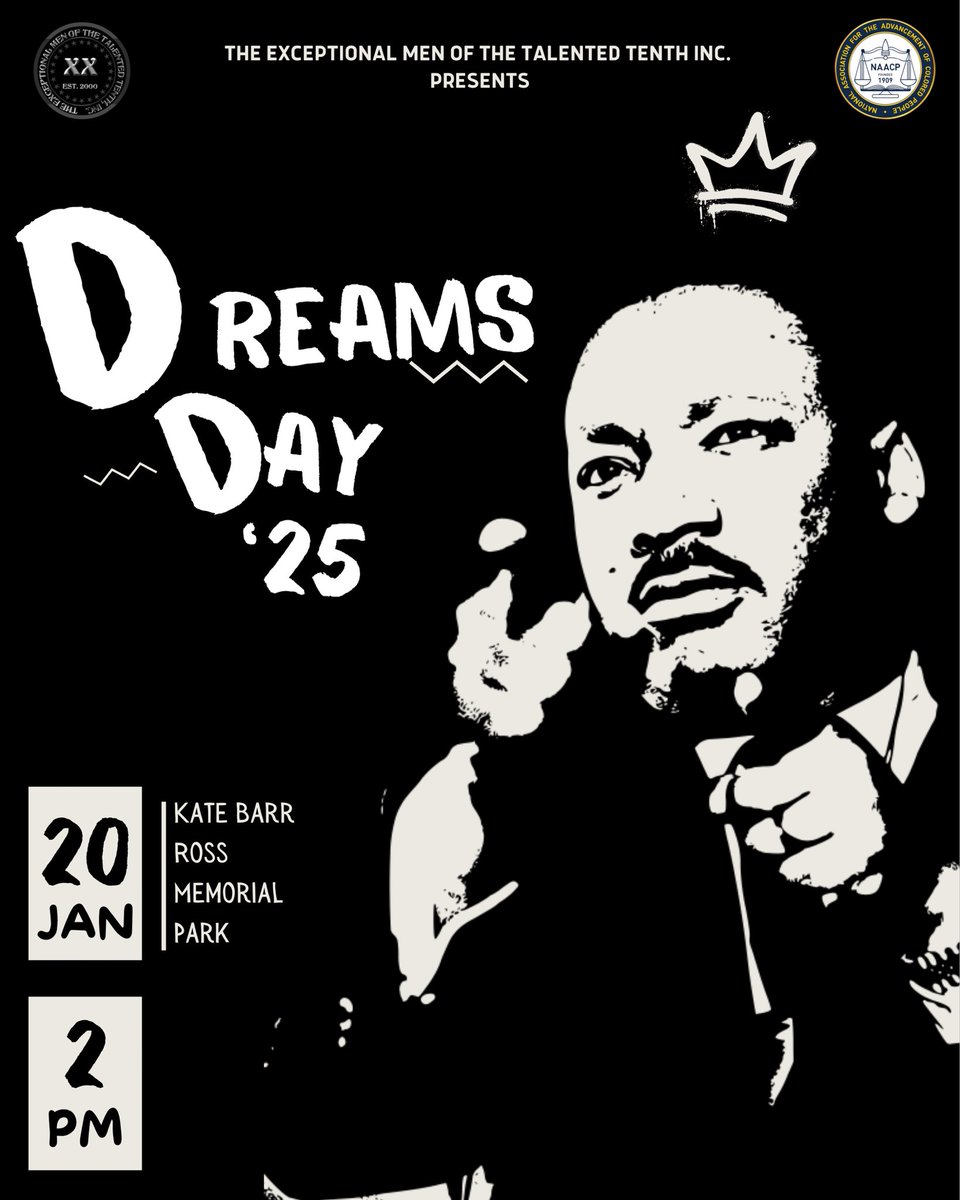 Join us as we celebrate Martin Luther King day at our annual Dreams Day!

Free food (while supplies last) &amp; a live DJ🌟 Sounds by DJ Donputuon 🌟 

•Monday, January 20th
•2 pm w/ FREE FOOD n’ DRINKS
•Kate Barr Ross Memorial Park

See you there!