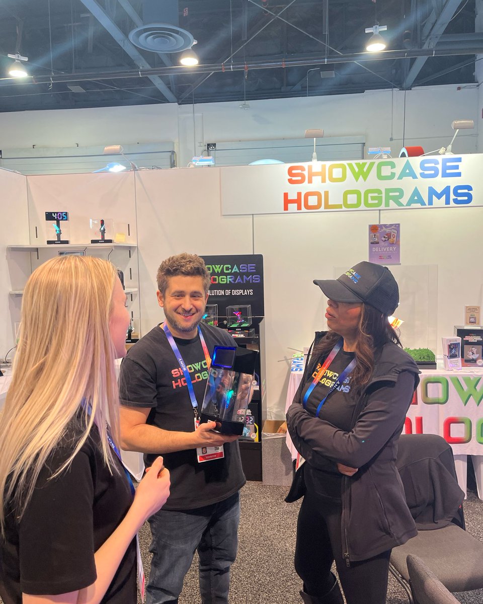 Showcase Holograms CEO Andrew Kuhlman and VP Mala Perna showing off the Hologram Wireless Speaker! #CES2025