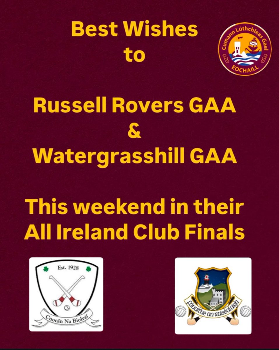Youghal GAA (@youghalgaa) on Twitter photo Best Wishes to <a href="/russellrovers/">Russell Rovers GAA</a> and <a href="/WatergrasshillG/">WatergrasshillGAA</a> in the AIB All Ireland Club Hurling Finals this weekend. Best Wishes to <a href="/russellrovers/">Russell Rovers GAA</a> and <a href="/WatergrasshillG/">WatergrasshillGAA</a> in the AIB All Ireland Club Hurling Finals this weekend.