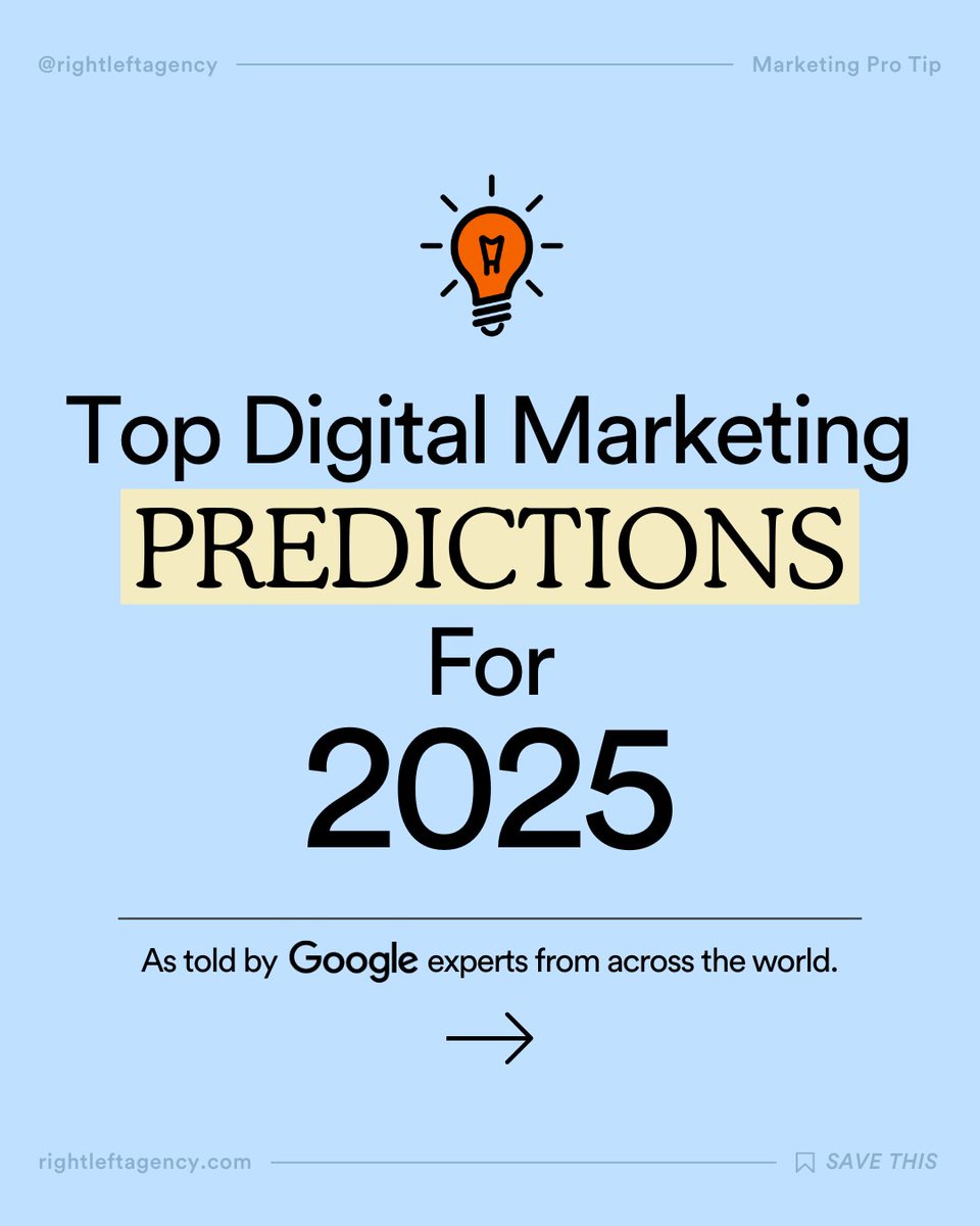 RightLeftAgency's tweet photo. Ready to future-proof your marketing game? 👀💡

This year’s digital landscape is all about getting smarter and faster, but also more mindful and human-centric. 

See the top digital marketing trends and predictions for 2025 from Google's brightest minds all across the world. ⬇️ https://t.co/PVucl8uPVu